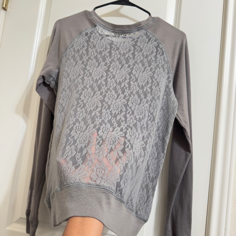 Rare PINK Victoria's Secret Atlanta Braves Lace Back Sweatshirt Grey XS ADSL - Picture 7 of 11